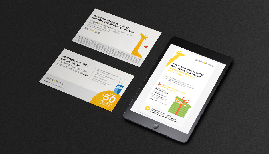 Alan Weaving, CreativeElements.ca, Giraffe & Friends, GnF, brand, identity, logo, direct mail, insert, promotion, email, offer